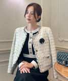 Tiang Round Color Matching Tweed Jacket (Brooch Set)