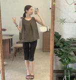 Back Pocket Capri Three Quarter Span Slit Cotton Pants