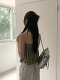 Folp button shirring cotton tank top tube top