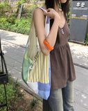 Hari Check Patch Ribbon Big Shoulder Bag
