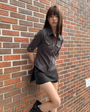 Nimu Stripe Pattern Belt Short Skirt Pants