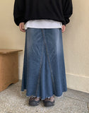 Tsukin Cat Washing Damaged Denim Long Skirt