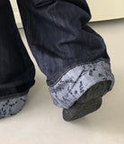Jakan Flower Roll-up Wide Denim Pants