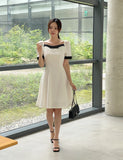 Lene Color Matching Ribbon Puff Tweed Mini One Piece