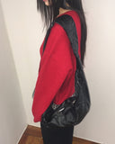 Pick Wrinkle Leather Big Cross Shoulder Bag