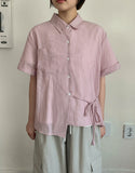 Moldef Stripe Seersucker Ribbon Short Sleeve Shirt