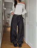 Heart pink stitch indigo denim pants