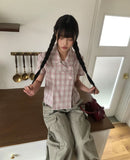 [MADE] Yuwa Round Collar Check Short Sleeve Blouse