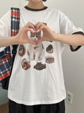 [unisex] Sosense Cat Print Color Matching Over Short Sleeve Tee