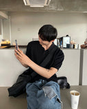 Cable knit short sleeve open collar ver