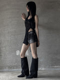 Studded Black Short Denim