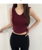 Waffle V-neck Hood Sleeveless Knit T-shirt