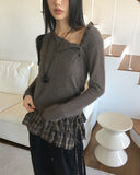 Web unbalanced button open angora pine needle knitwear