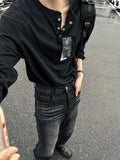 Cotton Henley Neck Button Long Sleeve Tee