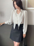 Evette Pearl Tie Puff Blouse