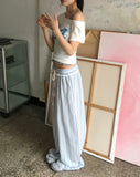Niku Stripe Frill Banding Wide Pants