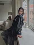 Binsi Pocket Overfit Hood Leather Jumper