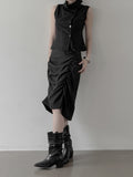 Rev Stripe Shirred Midi Skirt