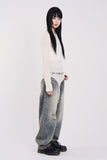 Laser brush balloon denim pants