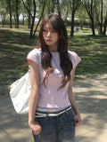 [MADE/more BASIC/Tumble Washing] Robe Semi-Crop Round Plain Short Sleeve T-shirt