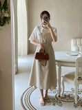Cafe Color Matching Pin Tuck Flare One Piece