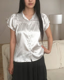 Nerine Dot Ribbon Puff Satin Blouse