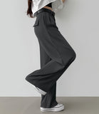 Two Pin Tuck Belt Set Wide Slacks Pants