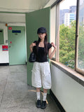 Bogi Shirring Flower Embroidery Slim Short Sleeve T-shirt