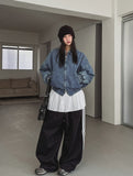 Kanto incision denim two-way quilted flight jumper