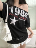 Vent Star Vintage Loose Fit One Shoulder Short Sleeve