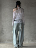 Boat neck long sleeve see-through knit