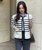 Derons Color Matching Stripe Knit Cardigan Jacket