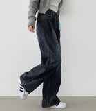 Pin Tuck Banding Casual Long Wide Washing Denim Pants
