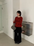 Beshos Pom Pom Round Knit Cardigan