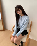 Burm Big Bean Button Round Neck Long Sleeve Knit Cardigan