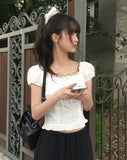 [Scrunchie set] Zans Dot Lace Puff Ribbon Blouse