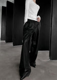 Pintuck wide leather pants