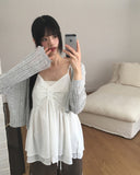 Prim chiffon layered ribbon shirring sleeveless