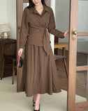 [Hairband Set] Macy Collar Wrap Shirt Banding Long Skirt Set