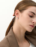 Champagne Moon Dew Drop Silver (W) Pave Earrings