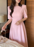 Tian Boat Neck Puff Flare Long One Piece
