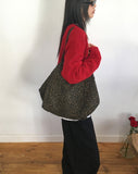 Beaded Leopard Leather Tech Big Cotton Shoulder Bag