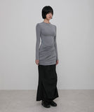 Asymmetrical Draped Mock Neck Dress