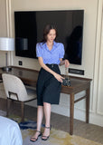 Labor Stripe Puff Shirt Blouse