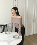 Turnage Brushed Ribbed Brush Fur Off Shoulder Tee