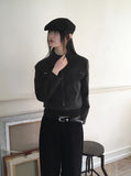 Boldy Incised Zipper Crop Biker Zip Up
