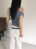 chibbon punching see-through shirring skirt bootcut pants