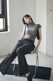 Side Shirring High Neck Tee