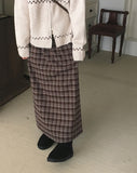 [Brushed] Carin vintage check maxi long skirt
