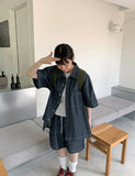 [unisex] Heiko Stitch Pocket Denim Over Short Sleeve Shirt
